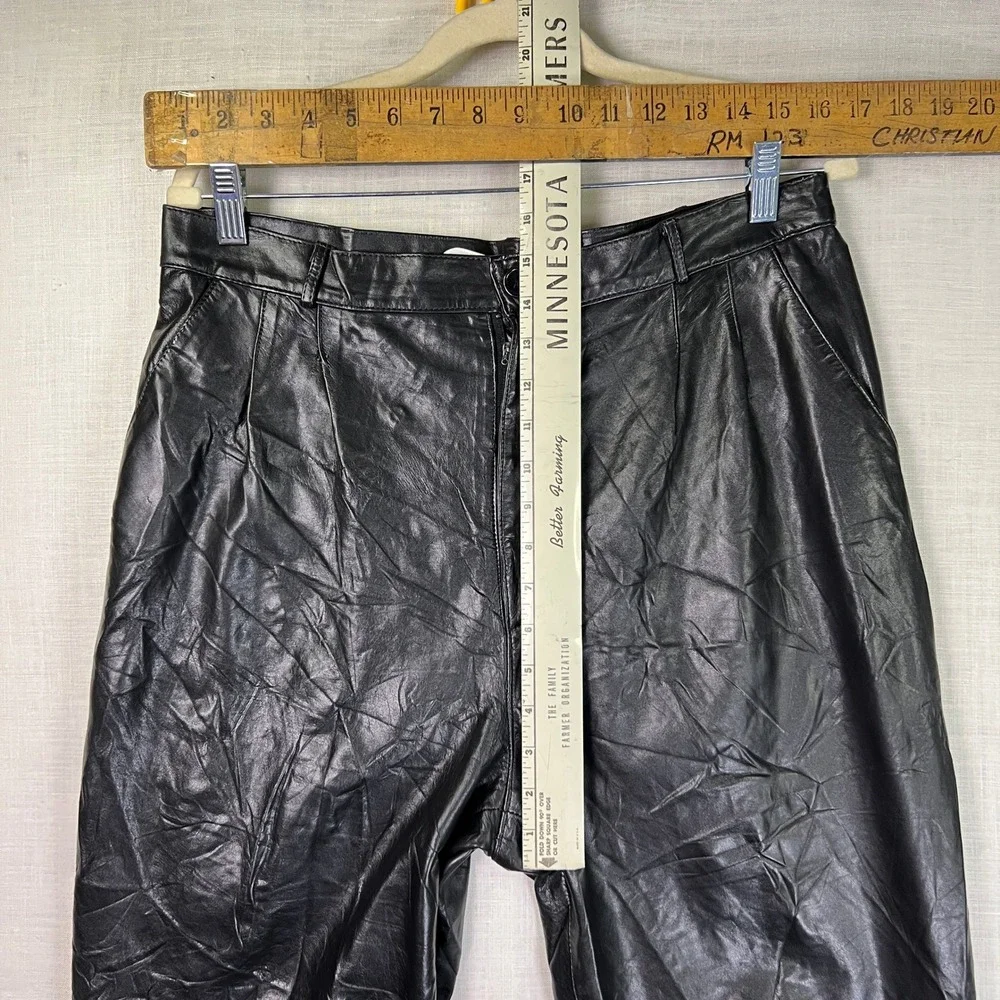 VTG Leather City Mens‎ Size 34 Pants Baggy Black Genuine Leather Pleated Lined